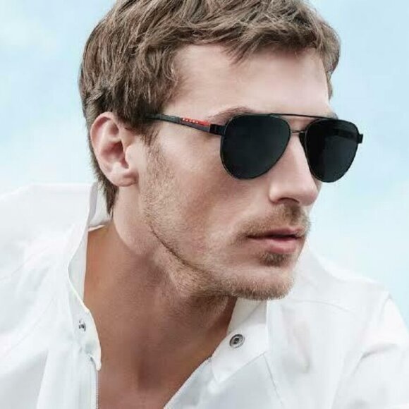 Prada Linea Rossa PS54TS 1AB5Z1 BRAND NEW Sunglasses Black Polarized Grey Pilot - Picture 4 of 11